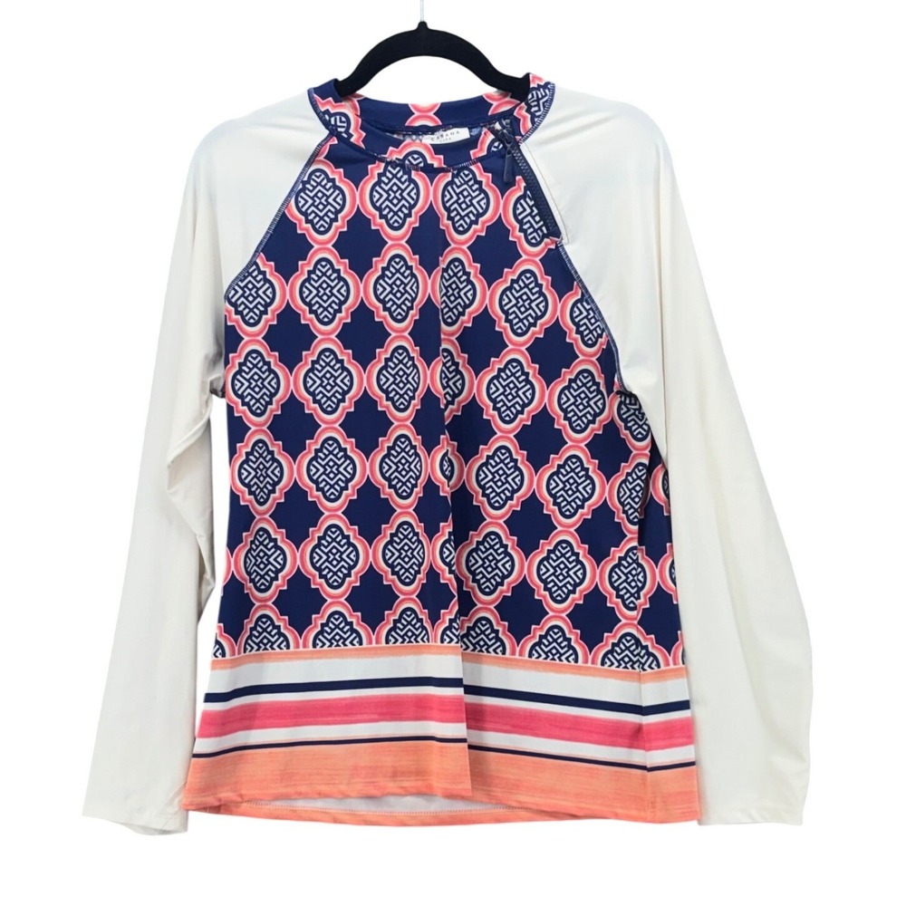 Cabana Life Womens Geometric Trellis Rash Guard Long Sleeve Swim Top XL 431-NG20